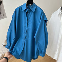 Damen Oversized Hemdbluse Nord Taschen in Blau