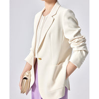 Damen Taillierter Longline-Blazer mit aufgesetzten Taschen, Ein-Knopf-Verschluss und leicht gerafften Ärmeln Nord Taschen in Weiß