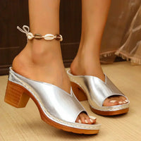 Damen Sandalen Dicken Absätzen Sommer in Silber