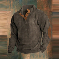 Thomas | Herren Gerippter Pullover mit Knopfkragen in Braun
