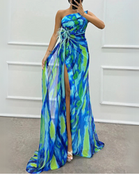 Fenna™ - Lebendige Elegante Drapierte Kleid in Blau