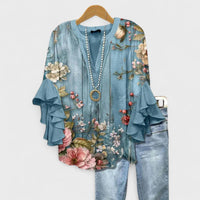 Lea | Damen Schleifen Bluse – Bluse mit Schleife Feminin Sommer 2026 in Blumenmuster Blau