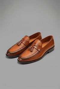 Orthopädische Herren Slipper mit Geflochtenem Design und Quasten – Klassische Loafer mit Arch Support in Braun
