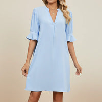 Damen Sommerkleid Langen Ärmeln Bequemes Freizeitkleid in Himmelblau
