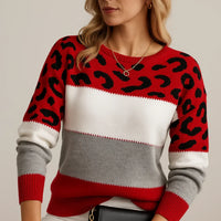 Carolin | Damen Casual Leopardenmuster Pullover in Rot