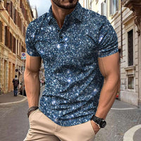 Polo Herren - Slim Fit mit kurzen Ärmeln und Glitzerprint | Trendy in Blau