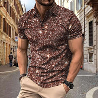 Herren Polo - Slim Fit mit kurzen Ärmeln und Glitzerprint | Trendy in Braun