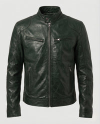 Herren Racer Lederjacke in Grün