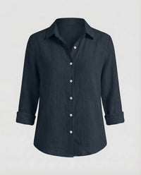 Damen Leinenbluse Blumenprint in Schwarz