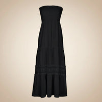 Damen Sommerkleid Rüschen Tubenform Langes Freizeitkleid in Schwarz