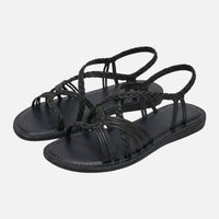 Renate | Damen Geflochtene Sandalen Verstellbarer Knöchelriemen – Boho Sandalen in Schwarz