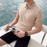 Alexander | Spitzer Kragen Slim-Fit Poloshirt in Aprikose