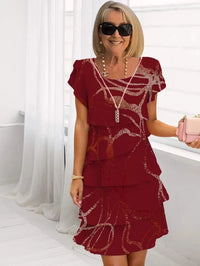 Claudia | Elegante fließende Robe mit Rüschen in Rot