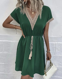 Eleni | V-Ausschnitt Drapiert Boho-Kleid in Grün