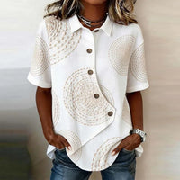 Celisse™ Bluse Mit Asymmetrischem Schnitt Und Knopfleiste in Weiß Gemustert