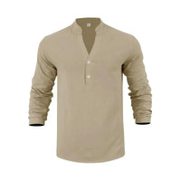 Orvian™ Hemd aus Premium-Leinen mit Minimalistischem Henley-Kragen in Khaki