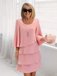 Élise | Elegantes fließendes Kleid mit Volants in Rosa