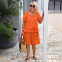 Sorella™ Set Mit Volant-Oberteil Und Shorts Mit Taschen in Orange