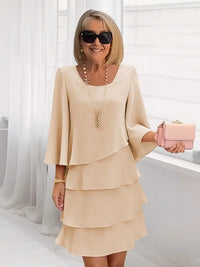 Élise | Elegantes fließendes Kleid mit Volants in Beige