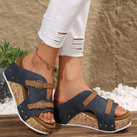 Coraline™ Leder-Pantolette mit Plateau und Doppelverstellung in Dunkelblau