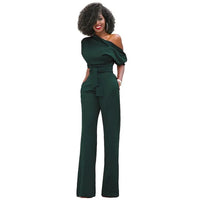 Greta | Jumpsuit mit Schrägem Kragen und Weiten Beinen in Dunkelgrün
