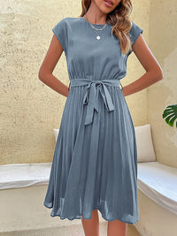 Damen Kurzarm Sommer Midi Etui Kleid in Himmelblau