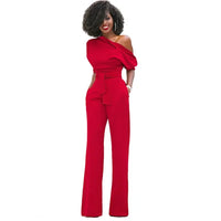 Greta | Jumpsuit mit Schrägem Kragen und Weiten Beinen in Rot