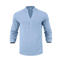Orvian™ Hemd aus Premium-Leinen mit Minimalistischem Henley-Kragen in Hellblau