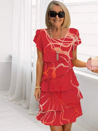 Geneviève | Elegantes, fließendes Kleid mit Volants in Rot