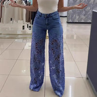 Bethania™ Jeans aus Modernem Denim mit Handgefertigter Blumen-Spitze in Dunkelblau