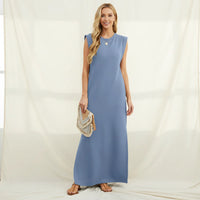 Damen Sommerkleid Maxi Rüschen Plissee in Jeansblau