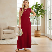 Damen Sommerkleid Maxi Rüschen Plissee in Weinrot