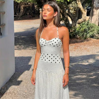 Damen Sommerkleid Tupfen Halfter in Weiß