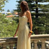 Damen Sommerkleid Tupfen Halfter in Gelb