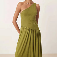 Damen Sommerkleid Ein Schulter Stilvolles Lässiges Sommeroutfit in Grün