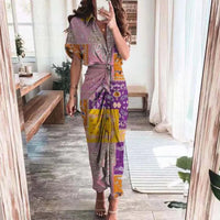 Damen Sommerkleid Taille Asymmetrischer Saum Kurzarm Kleid in Kontrastfarben Lila