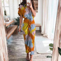 Damen Sommerkleid Taille Asymmetrischer Saum Kurzarm Kleid in Kontrast Orange
