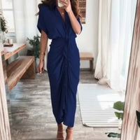 Damen Sommerkleid Taille Asymmetrischer Saum Kurzarm Kleid in Marineblau