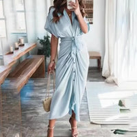 Damen Sommerkleid Taille Asymmetrischer Saum Kurzarm Kleid in Himmelblau