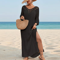 Damen Sommerkleid Seitenschlitz Strand in Schwarz