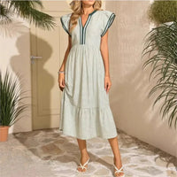 Damen Sommerkleid Kurze Schmetterlingsärmel Kurzes Kleid in Grün