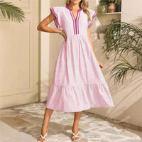 Damen Sommerkleid Kurze Schmetterlingsärmel Kurzes Kleid in Rosa
