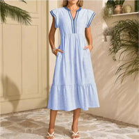 Damen Sommerkleid Kurze Schmetterlingsärmel Kurzes Kleid in Himmelblau