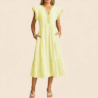 Damen Sommerkleid Kurze Schmetterlingsärmel Kurzes Kleid in Gelb
