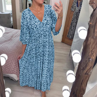 Sommerkleid Damen Bohemian V-Ausschnitt Freizeit Urlaub in Himmelblau