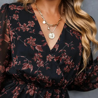 Damen Sommerkleid Langen Ärmeln Floralen Details Sommer in Schwarz