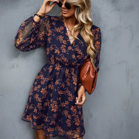Damen Sommerkleid Langen Ärmeln Floralen Details Sommer in Lila