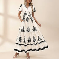 Damen Sommerkleid Blumenmuster Kurzes Freizeit Kleid in Aprikose