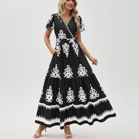 Damen Sommerkleid Blumenmuster Kurzes Freizeit Kleid in Schwarz