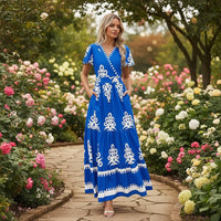 Damen Sommerkleid Blumenmuster Kurzes Freizeit Kleid in Blau
